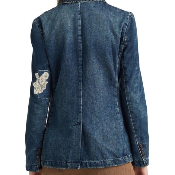 NWT Lauren Ralph Lauren Lace Patchwork Denim Indigo Button Blazer 8 - Picture 2 of 9